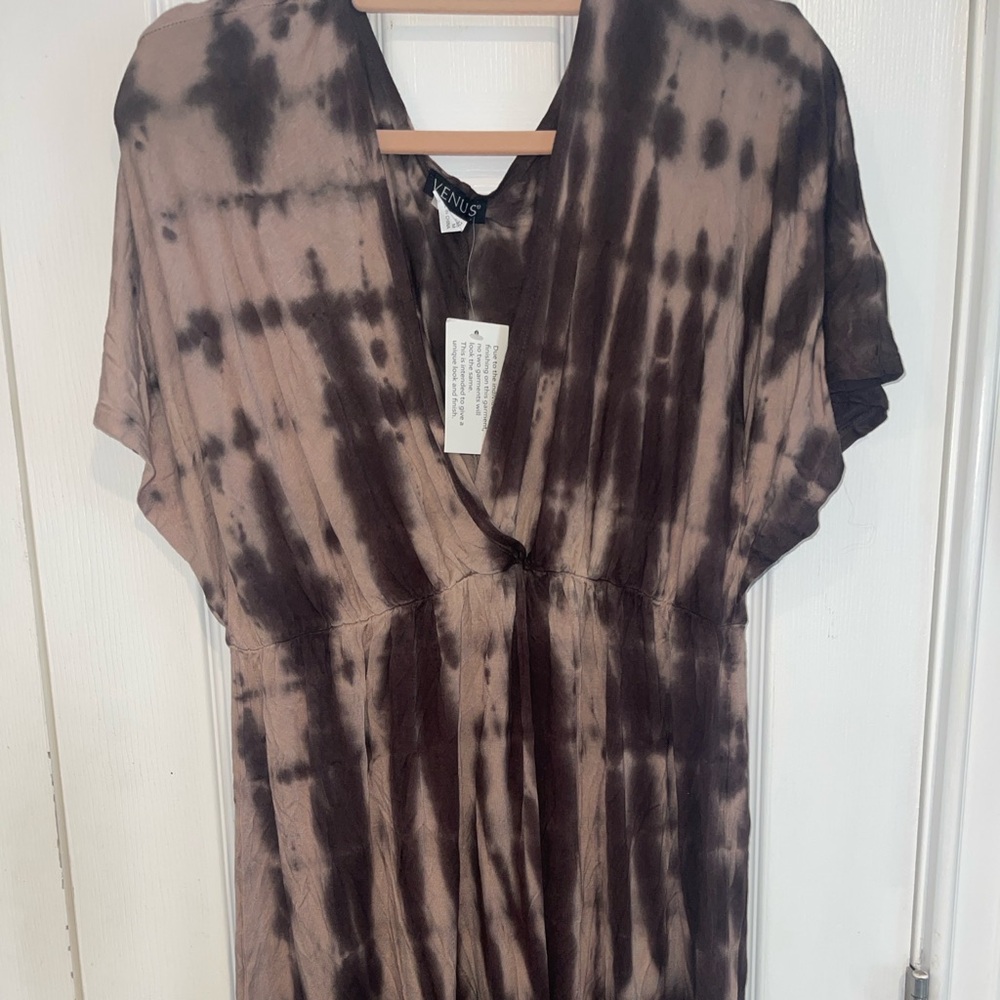 VENUS Brown Tie Dye V-Neck Dress Sz M